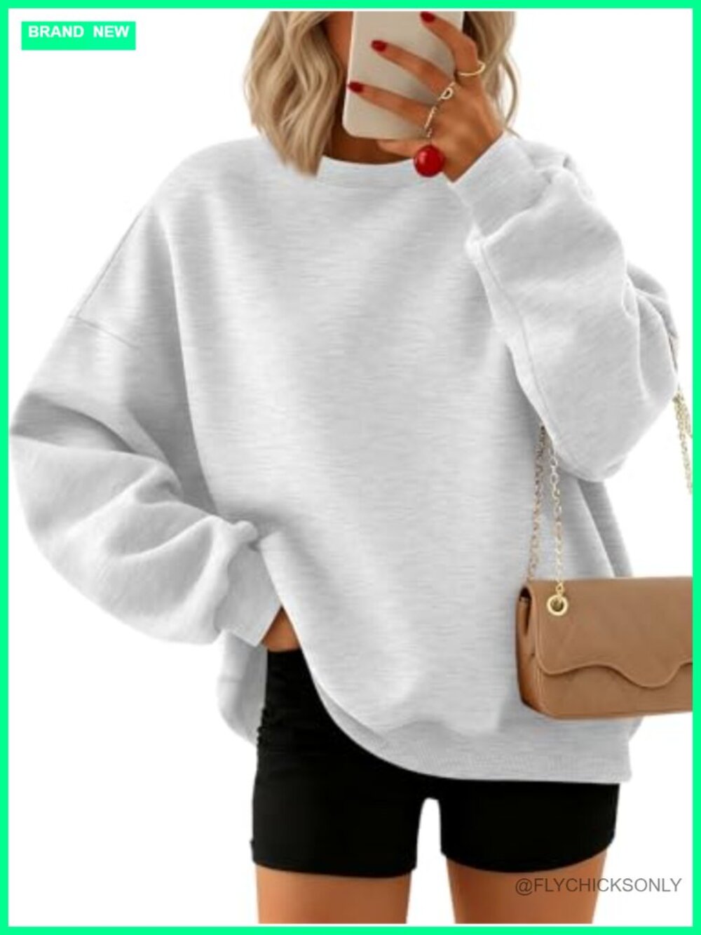Oversized Crewneck Sweatshirt Polyester Cotton Pullover Fall Top